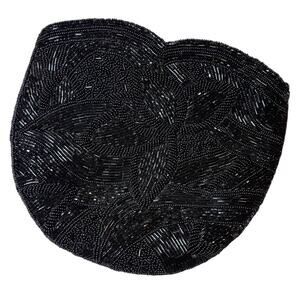 Vintage Black Hand Beaded Coin Purse Clutch Floral Evening Bag